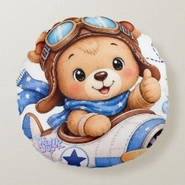 Cojín Redondo Oso de peluche piloto de dibujos animados lindos v