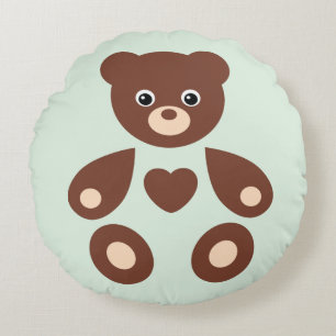 Cojín Redondo Oso de peluche verde Monograma Bebé Pillow