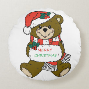 COJÍN REDONDO OSO DE TEDDÍA "MERRY CHRISTMAS"