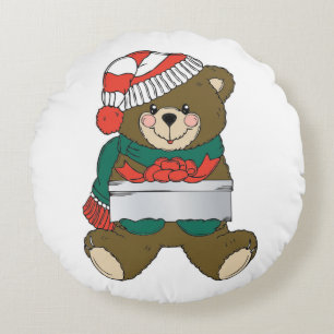 COJÍN REDONDO OSO DE TEDDÍA "MERRY CHRISTMAS"