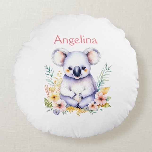 Cojín Redondo Oso Koala de Bebé Niña Dulce Personalizado   (Anverso)