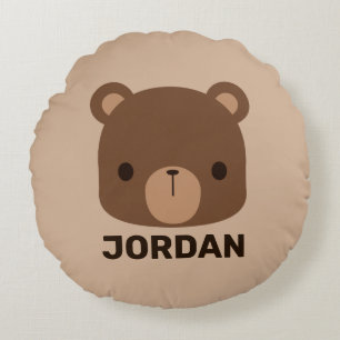 Cojín Redondo Oso marrón lindo con nombre personalizado Roun