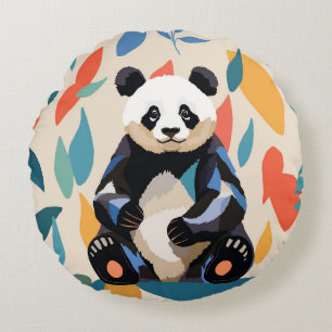 Cojín Redondo Oso Panda Abstracto Colorido