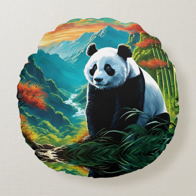 Cojín Redondo Oso Panda en las nubes (Anverso)