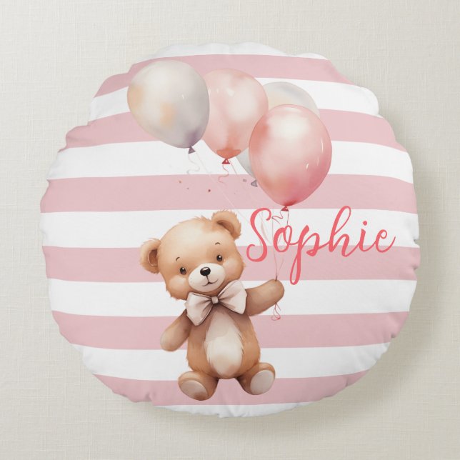 Cojín Redondo Oso pequeño lindo en rosa (Anverso)