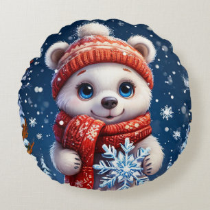 Cojín Redondo Oso Polar Adorable con Bufanda de Invierno