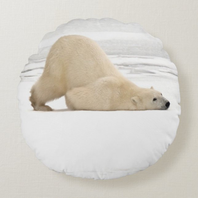 Cojín Redondo Oso polar arañándose sobre tundra congelada (Anverso)