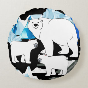Cojín Redondo Oso Polar Azul Negro Lindo Cachorros Hielo Nieve A