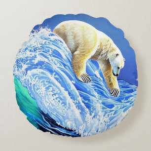 Cojín Redondo Oso polar en el mar.