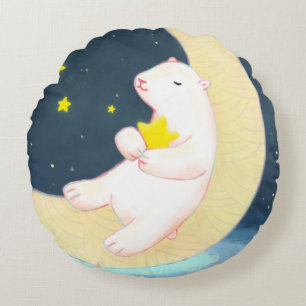 Cojín Redondo Oso Polar, la luna y las estrellas