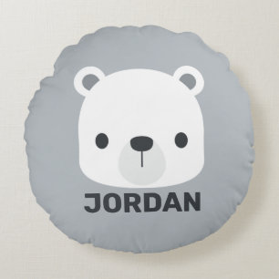 Cojín Redondo Oso polar pequeño y corto con nombre personalizado