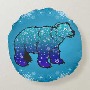 Cojín Redondo Oso polar y copos de nieve