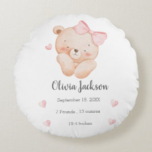 Cojín Redondo Oso rosa personalizado para bebé niña