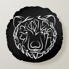 Cojín Redondo Oso tribal blanco y negro