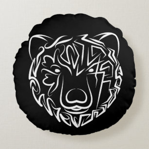 Cojín Redondo Oso tribal blanco y negro