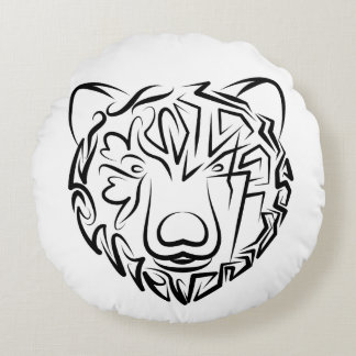 Cojín Redondo Oso tribal blanco y negro