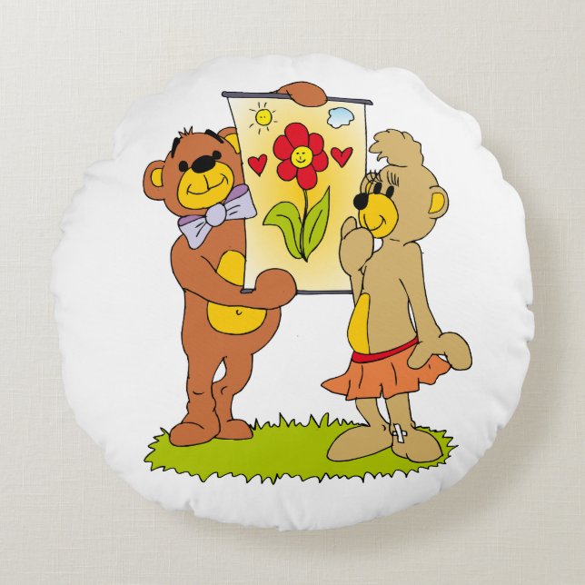 Cojín Redondo osos de peluche enamorados (Anverso)