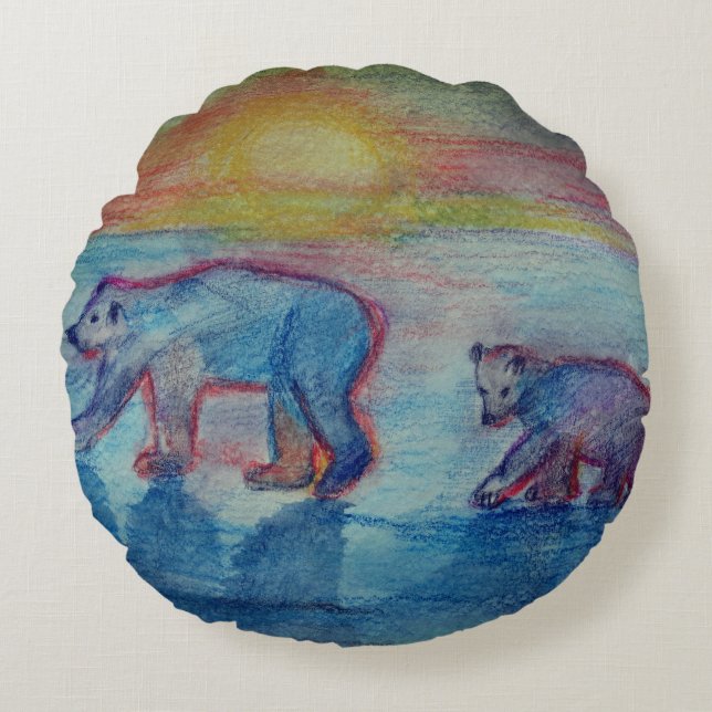Cojín Redondo Osos polares Pincel Poliéster Rodeo almohadilla de (Anverso)