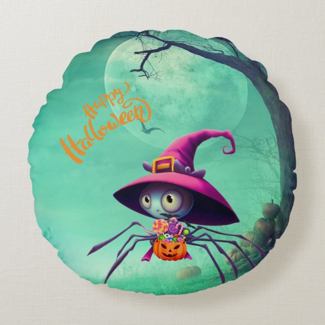 Cojín Redondo Otoño/araña/bruja/halloween (Anverso)