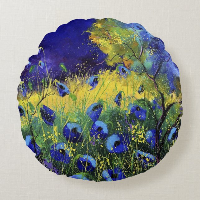 Cojín Redondo Otoño azul, arte (Anverso)