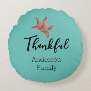 Cojín Redondo Otoño Cae Maple Leaf Blue Thankly Family