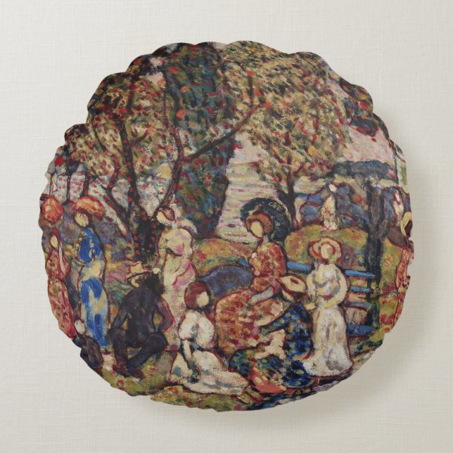 Cojín Redondo Otoño de Maurice Prendergast, Bella Artes de Vinta (Anverso)