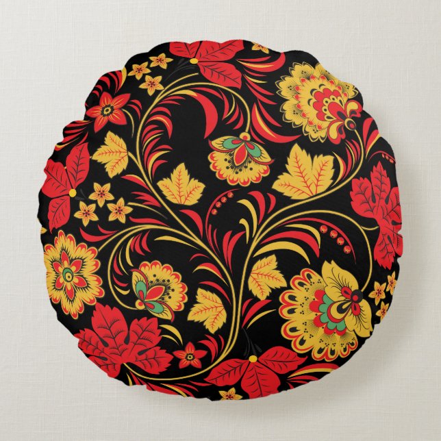 Cojín Redondo Otoño Hohloma del arce (Anverso)