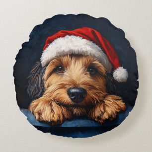 Cojín Redondo Otterhound En Un Sombrero Santa