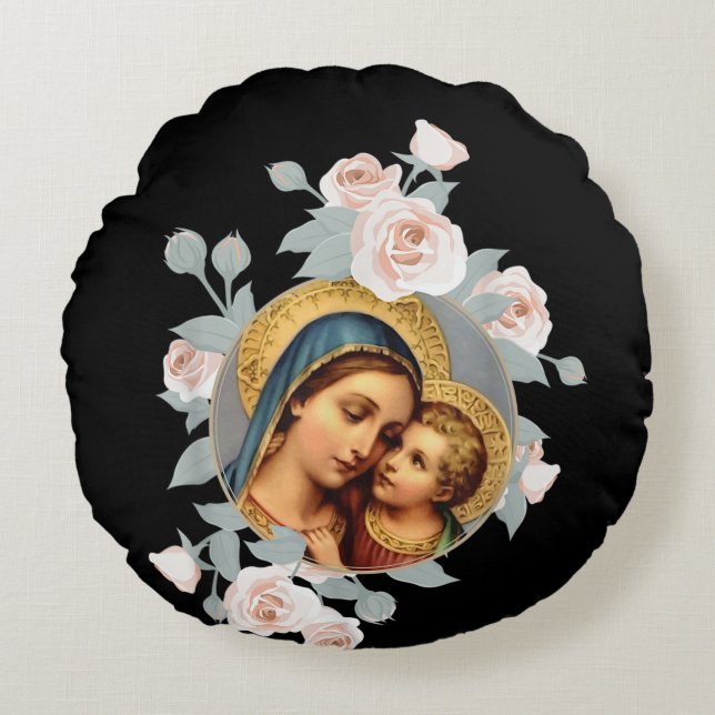 Cojín Redondo Our Lady of Good Remedy Blessed Mother Mary (Anverso)