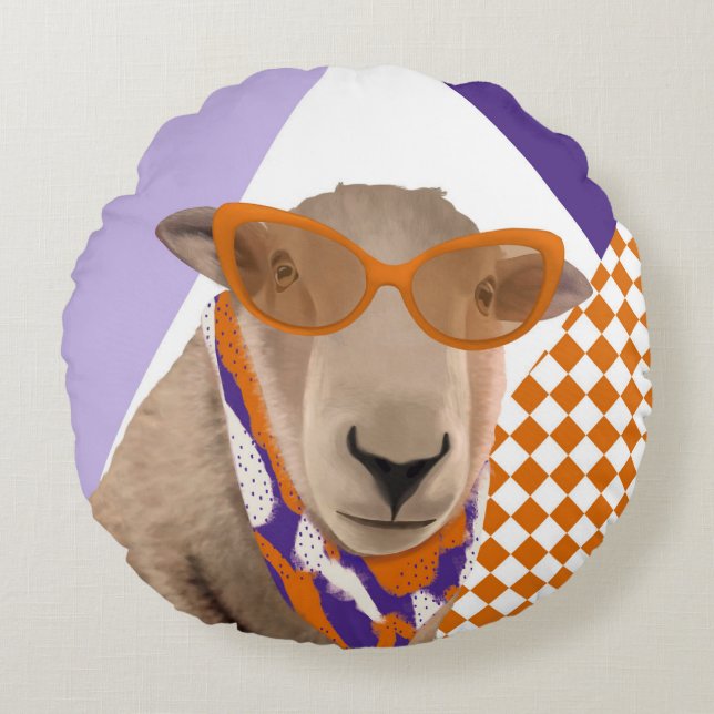 Cojín Redondo Oveja Cubierta Con Gafas (Anverso)