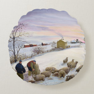 Cojín Redondo Ovejas de alimentación en invierno