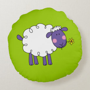 Cojín Redondo ovejas lanosas de la granja divertida