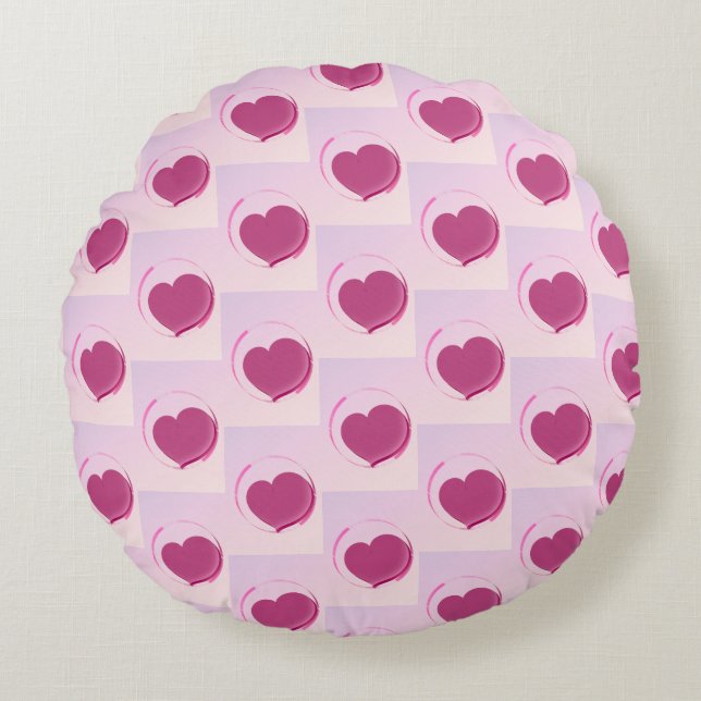 Cojín Redondo Padrão fofo de pequenos corações. (Anverso)