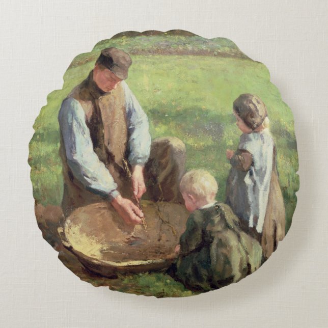 Cojín Redondo Padre de observación trabajar (Anverso)