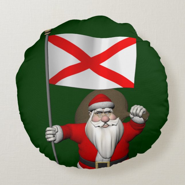 Cojín Redondo Padre Navidad Con Bandera De Alabama (Reverso)