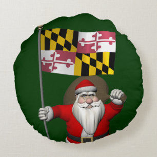 Cojín Redondo Padre Navidad Con Bandera De Maryland
