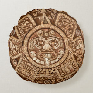 Cojín Redondo Pagan tribal maya: Textura ornamental