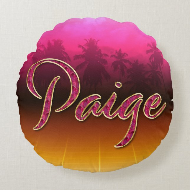 Cojín Redondo Paige Vorname Name golden pink Kissen (Anverso)
