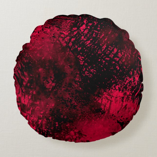 Cojín Redondo Paint Splatt Efecto Rojo y Negro (Anverso)