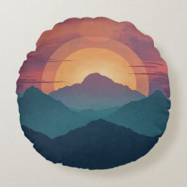 Cojín Redondo Painted Retro Mountain Sunset - Round Throw Pillow