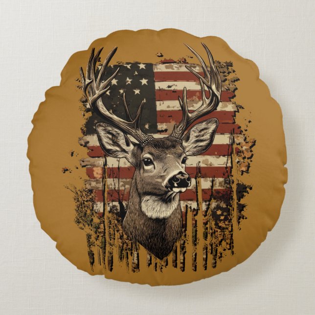Cojín Redondo País de ciervos y EE.UU. (Anverso)