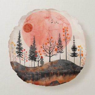 Cojín Redondo Paisaje abstracto de Boho (13)