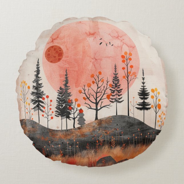 Cojín Redondo Paisaje abstracto de Boho (13) (Anverso)