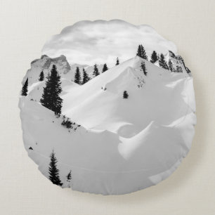 Cojín Redondo Paisaje alpino: Montañas nevadas de árboles frutal