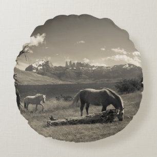 Cojín Redondo Paisaje con caballos