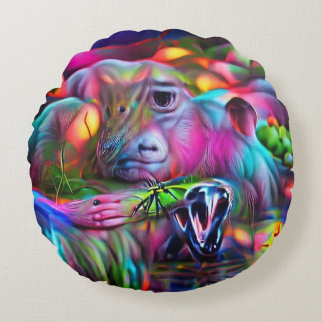 Cojín Redondo Paisaje de ensueño vivo: Agrizoofobia (Anverso)