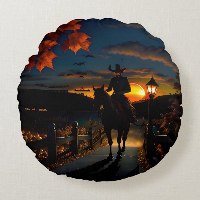 Cojín Redondo Paisaje de Halloween Siete (Anverso)