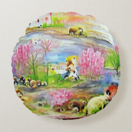 Cojín Redondo Paisaje en acuarela