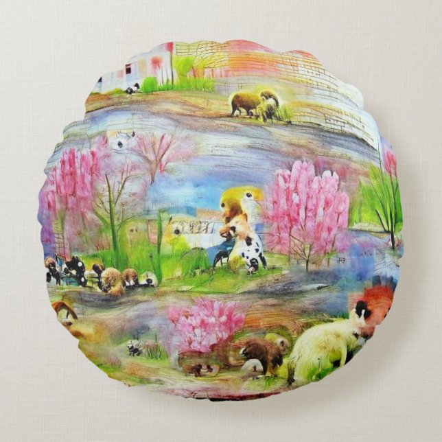 Cojín Redondo Paisaje en acuarela  (Anverso)