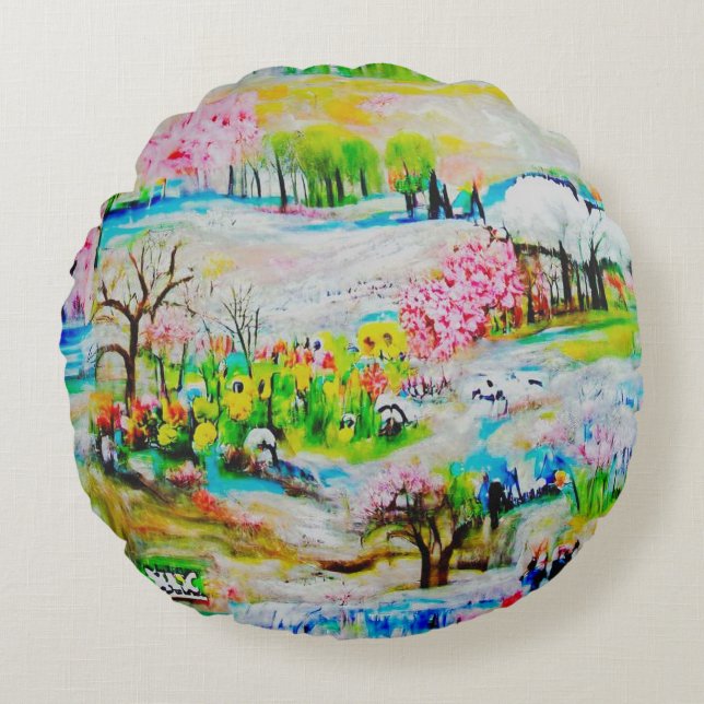 Cojín Redondo Paisaje en acuarela 2 (Anverso)